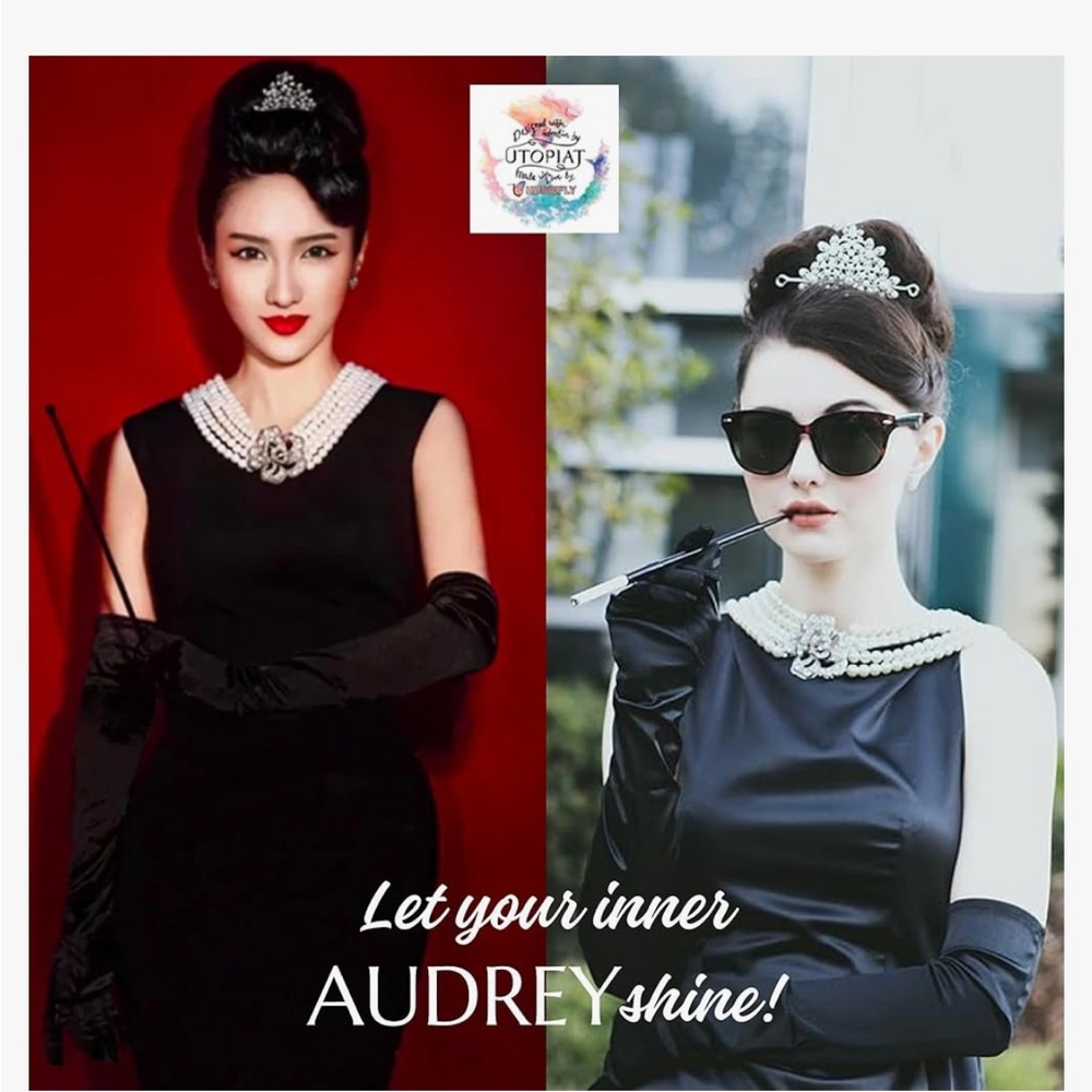Audrey Hepburn Holly Golightly Pearl Necklace and Earrings Set